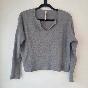 Babaton The Group Grey Thermal Waffle Knit Cozy Top Shirt Cropped Women's XS